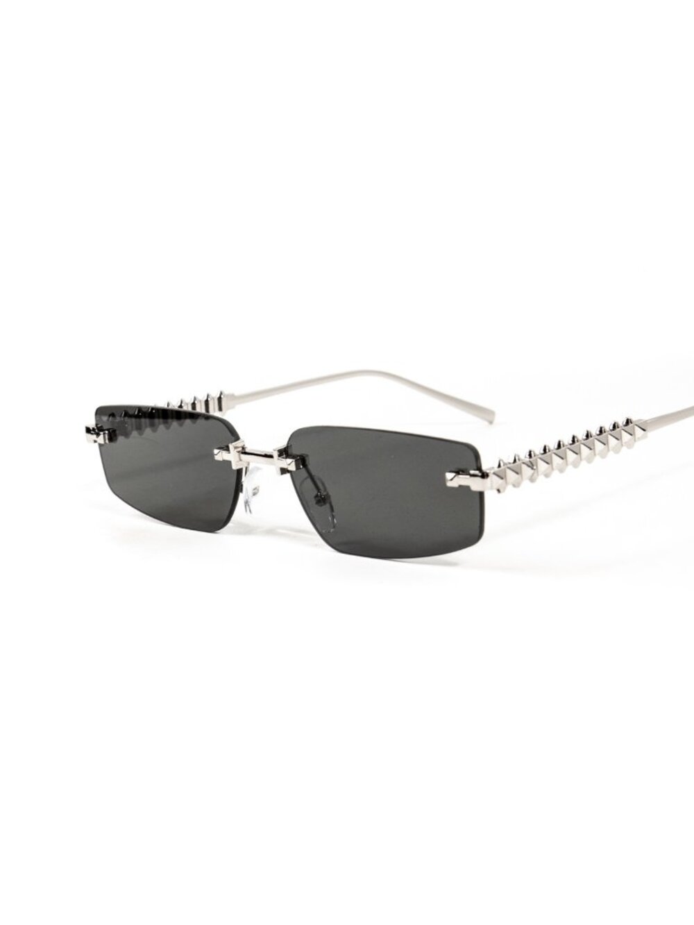 Men's Hip Hop Rimless Spiked Wire Silver Frame Dark Black Tint Sunglasses